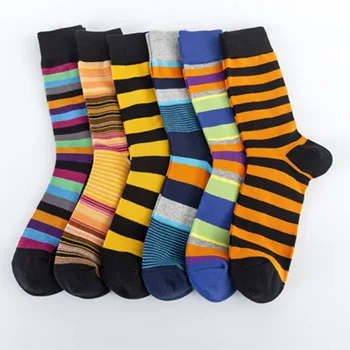 

PEONFLY 1 Pair Combed Cotton Men Happy Socks Funny Colorful Stripes Pattern Crew Hip Hop Socks Casual Harajuku Novelty Socks