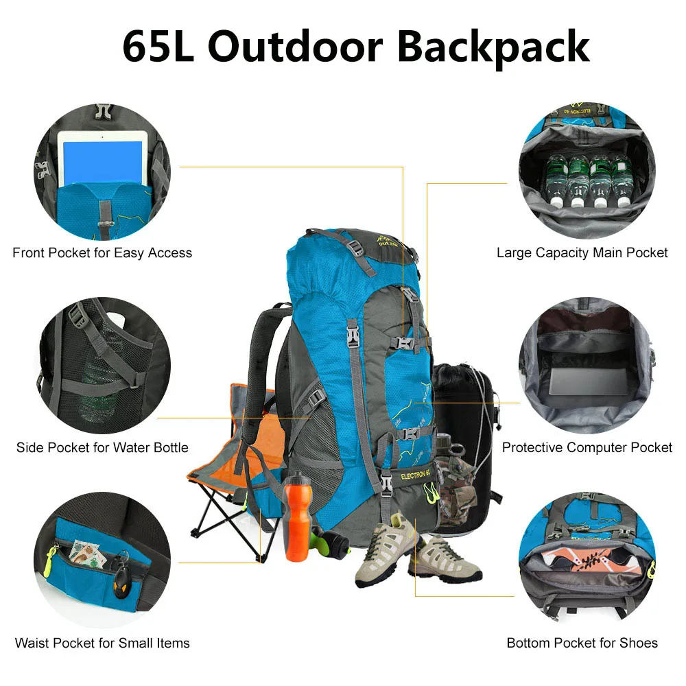 

Outlife 8811 65L Outdoor Backpack Waterproof NylonCamping Hiking Backpack Sports Bag Mountaineering Rucksack Climbing Backpack