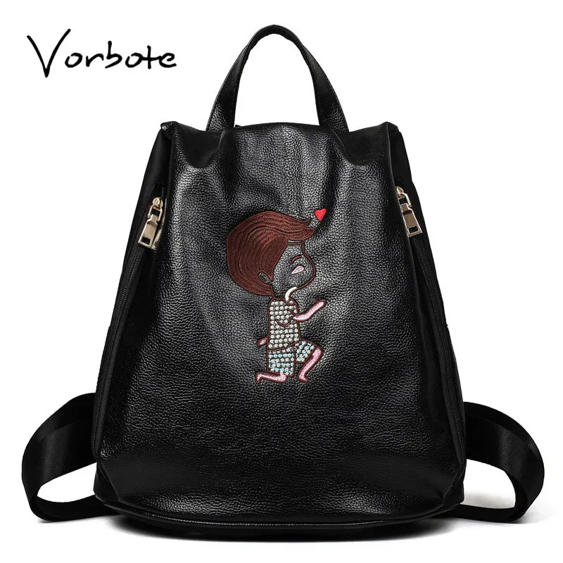 

Trend Of Retro PU Women Bag Fashion Embroidered Wild Shoulder Backpack Female Large Capacity Travel Bag Female Mochilas Mujer