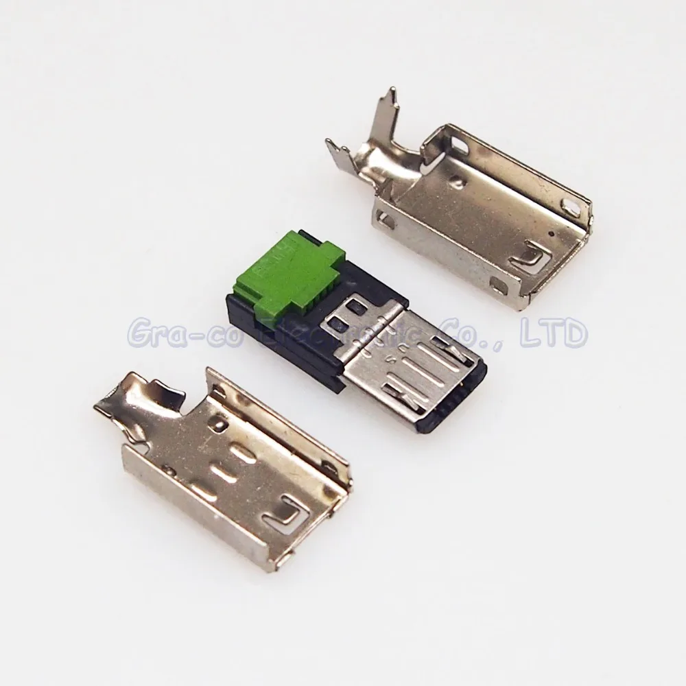 10set 3 in 1 MICRO USB Male Plug with metal housing shell Mike 5P Andrews USB interface Punctured Solderless press wire type