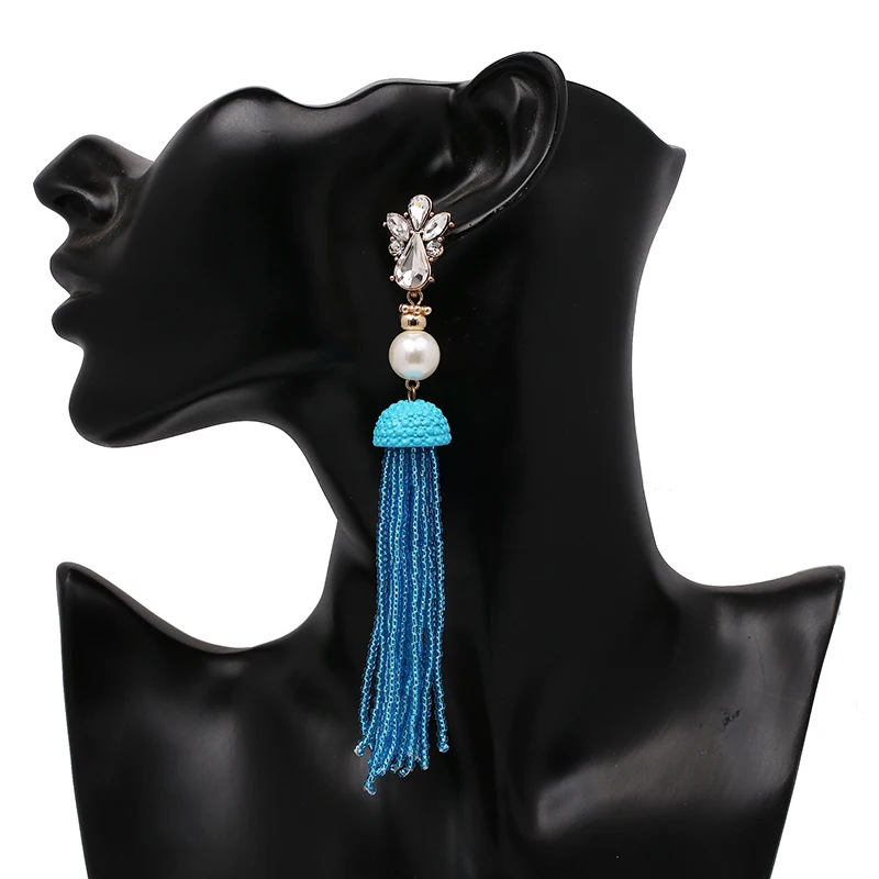 JUJIA 9 COLORS RESIN BEADS TASSEL LONG DANGLE DROP EARRINGS STATEMENT EARRING BEADED TASSEL EARRINGS FRINGED EARRING JEWELRY NHJJ3018