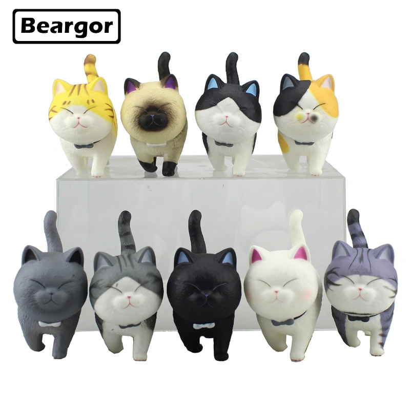 

9pcs Cartoon Kawaii Cat Neko Kitty Pet Decoration Cat Bells Boxed 10cm PVC Anime Action Figure Collection Model Doll Toys Gift