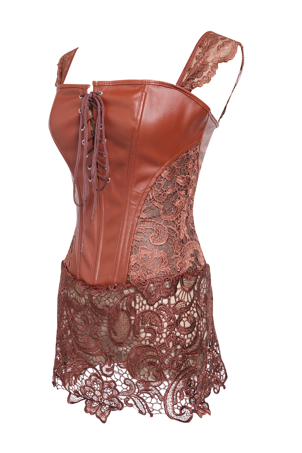 LAUWOO-Sexy-Burlesque-Lingerie-Gothic-Faux-Leather-Steampunk-Corset-Black-Lace-Shaperwear-Bustier-Overbust-Korsett-Plus