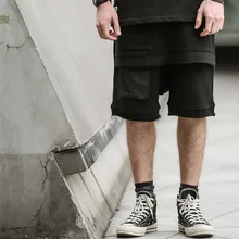 Хип-хоп летняя уличная одежда с необработанными краями мужские черные брюки для бега до колена панковские шаровары