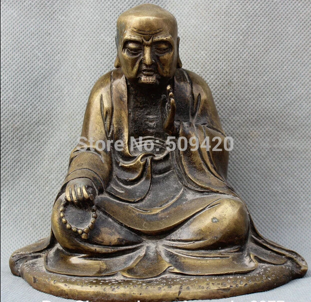 

Free Shipping 7" Chinese Buddhism Copper Seat Buddhist monk shaveling Buddha Bead Statue