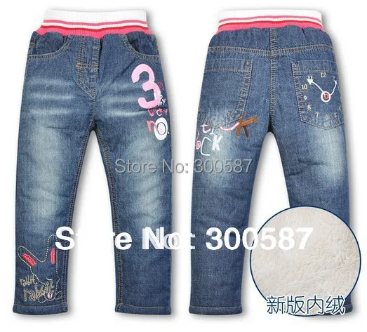 

new girl thickening jean cartoon rabbit arder movement high quality children jean, 1pcs/lot, free shipping