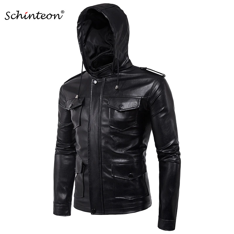 plus size leather jacket with hood