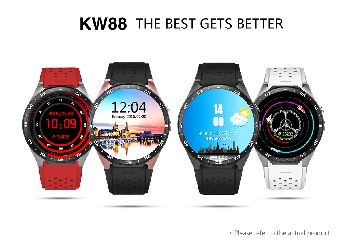 KingWear KW88 Android 5,1 1,39 ''экран 3g Smartwatch телефон MTK6580 четырехъядерный 512 Мб 4 ГБ gps Шагомер Смарт часы мужские