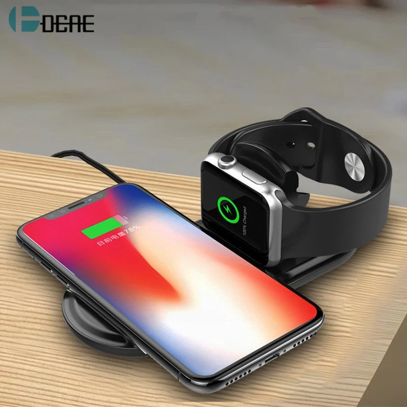 

DCAE Qi Wireless Charger For iPhone 8 X XS MAX XR Samsung S9 S8 Note 9 8 10W Fast Charging Dock Pad For iWatch Apple Watch 4 3 2