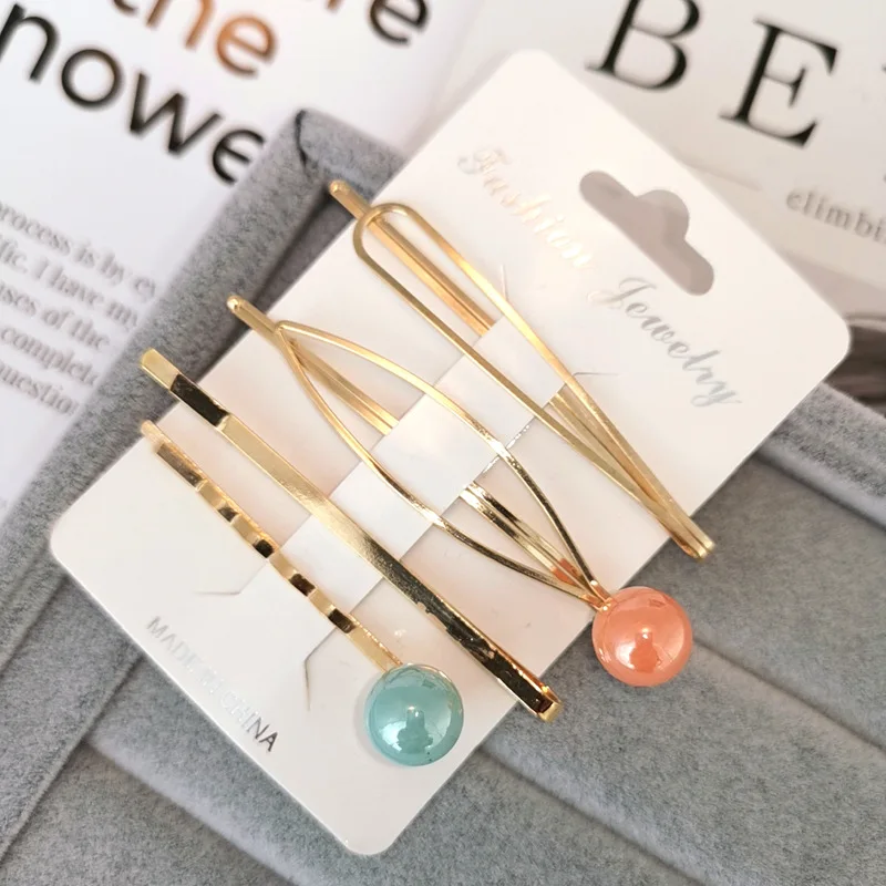 

4pcs Korea Fashion Metal Hairpins Imitiation Pearl Colorful Beads Hair Clips Hairstyle Design Accessories Hair Styling Tool
