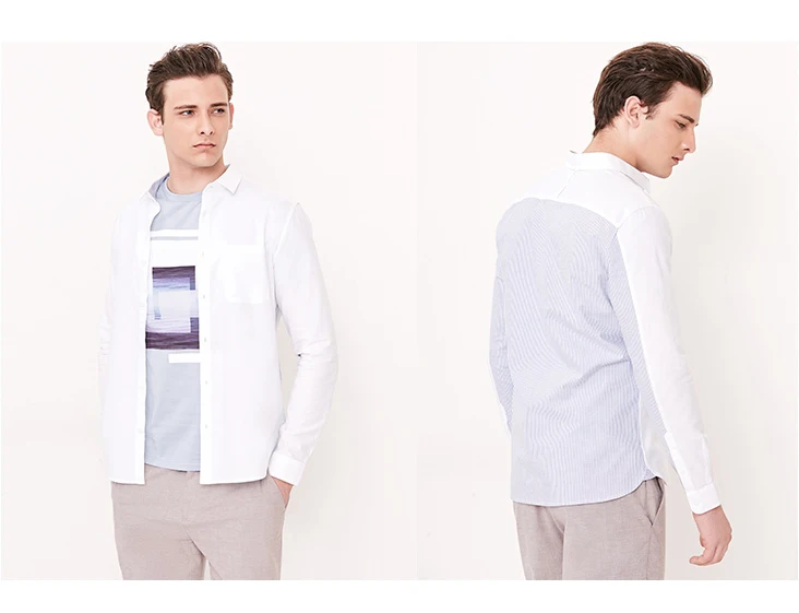 Отборные мужские хлопок Slim Fit полосой сращивания Повседневная рубашка S | 418305526