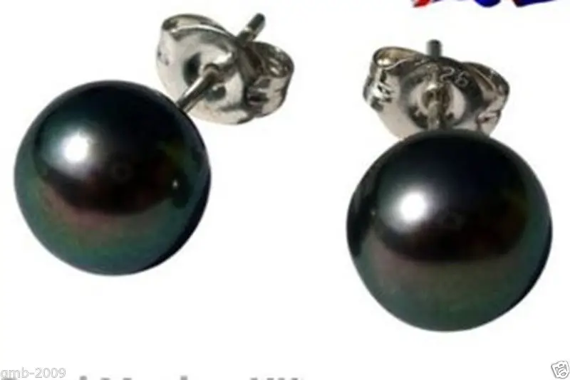

Hot sale new Style >>>>8-9MM GENUINE NATURAL BLACK FRESHWATER PEARL 925 STERLING SILVER EARRINGS AAA