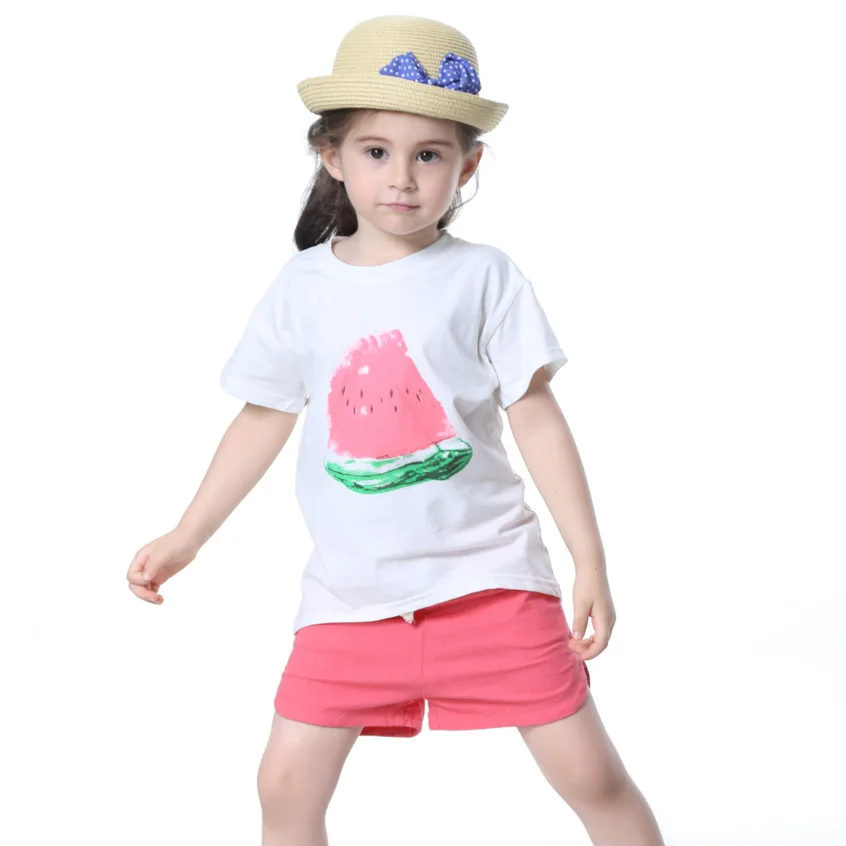 

2018 New Baby Girls Summer Children's Set Fruits Print T-Shirt+Shorts 2 Piece Sets Fashion Kid Casual Cute Sports Clothing Sets