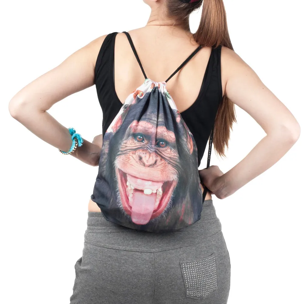 

CONEED Fashion Women DrawString Female Bag 3D Digital Print Bouquet Pocket Shoulder Bag Cloth Bag Embroidery Canvas Backpack Au7