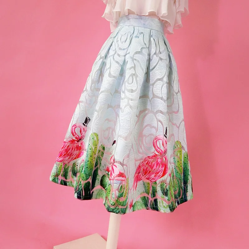 

Summer Korean Style Office Lady Printing A-line Animal Middle Long High Waist Umbrella Skirt XHSD-3334