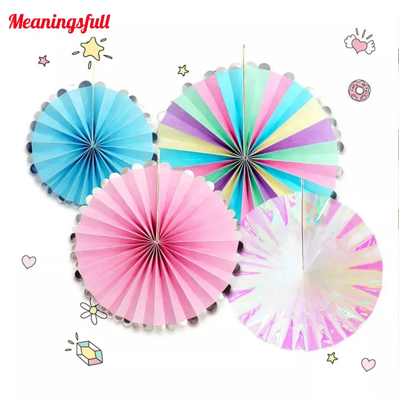 

4pcs/Lot Colorful Unicorn Party Paper Fan DIY Hanging Tissue Paper Flower For Baby shower Christams Birthday Wedding Decoration