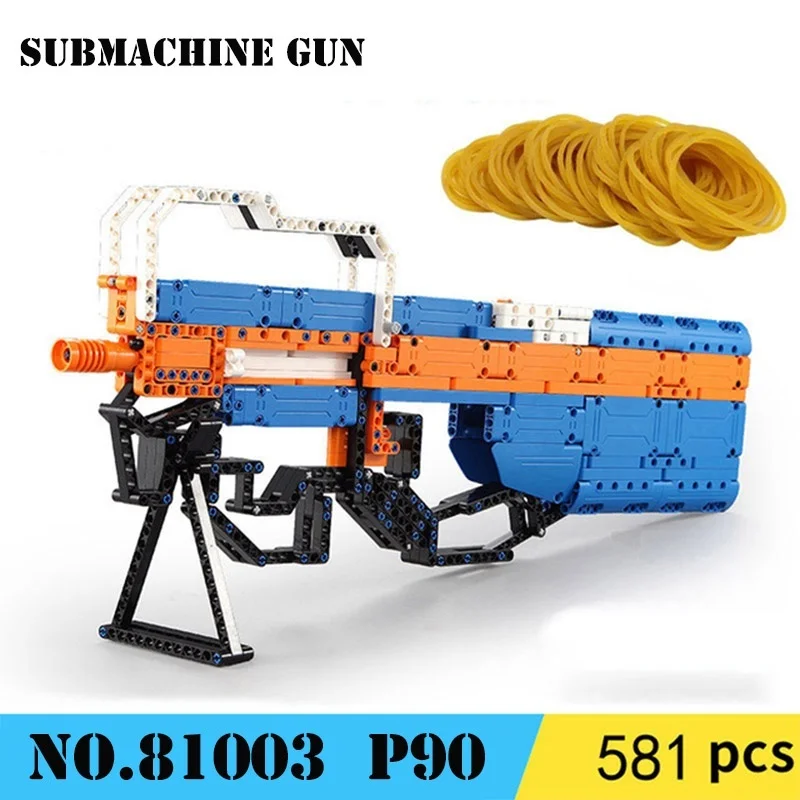 Рок палец P90 Rubberband пулемет Building Block Модель Кирпичи сборочные игрушки коллекция детей подарки на день рождения