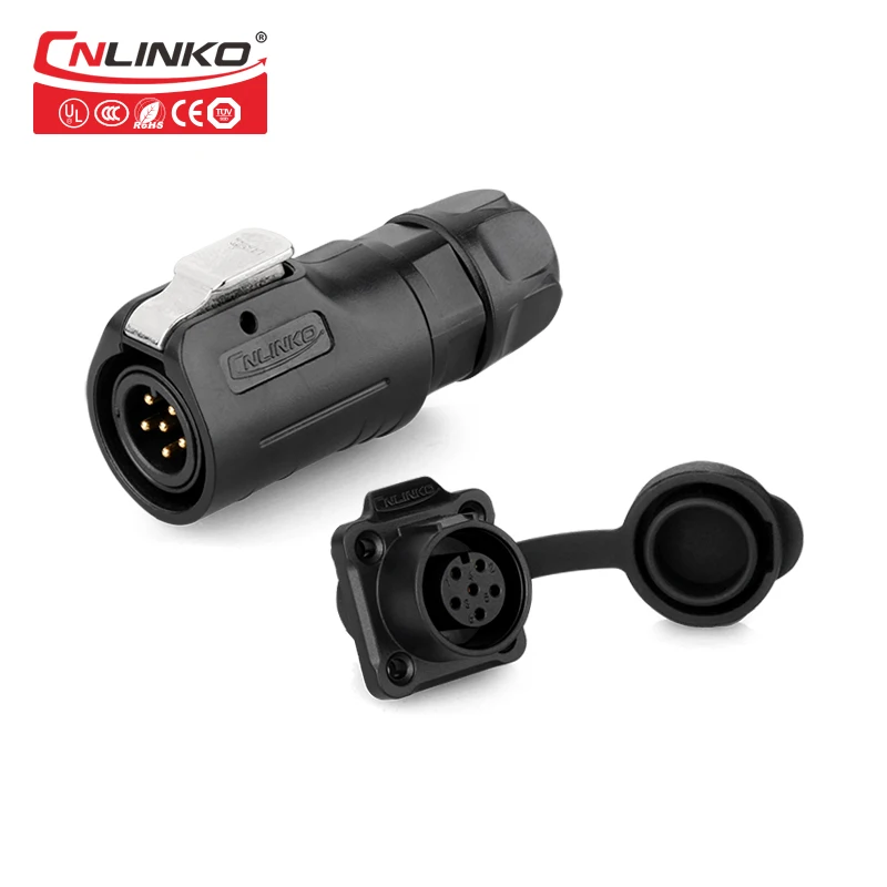 

CNLinko LP Series M12 Waterproof IP65 Connector 6 Pin AC DC Electrical Male Plug Female Panel Mount Socket for Round Power Cable