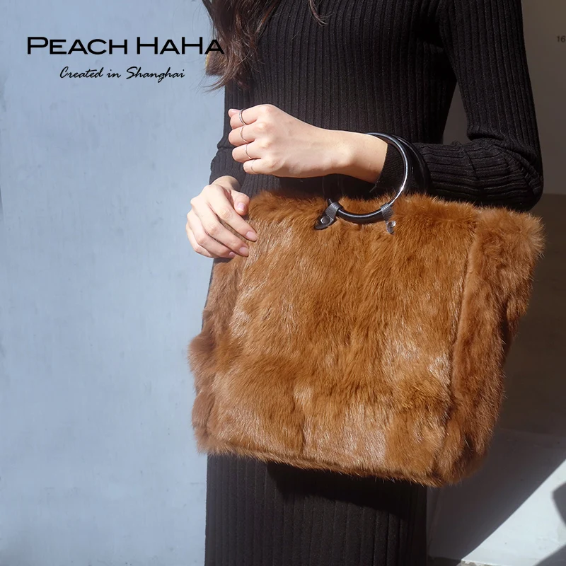 High End Ladies Fur Bag Women Tote Bags Leather Design Shoulder Bag