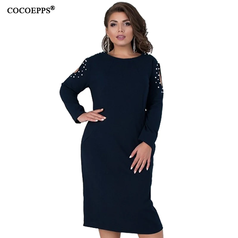 

5XL 6XL 2019 Winter Big Size Women Dress Spring Long Sleeve Large Plus Size Dress Casual Hollow out Ladies Elegant Party Dresses