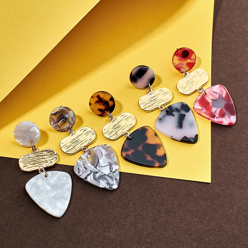 

SHUANGR 6 Colors Acrylic Metal Earrings for Women Resin Leopard Print Geometric Drop Dangle Earrings Bohemian Jewelry