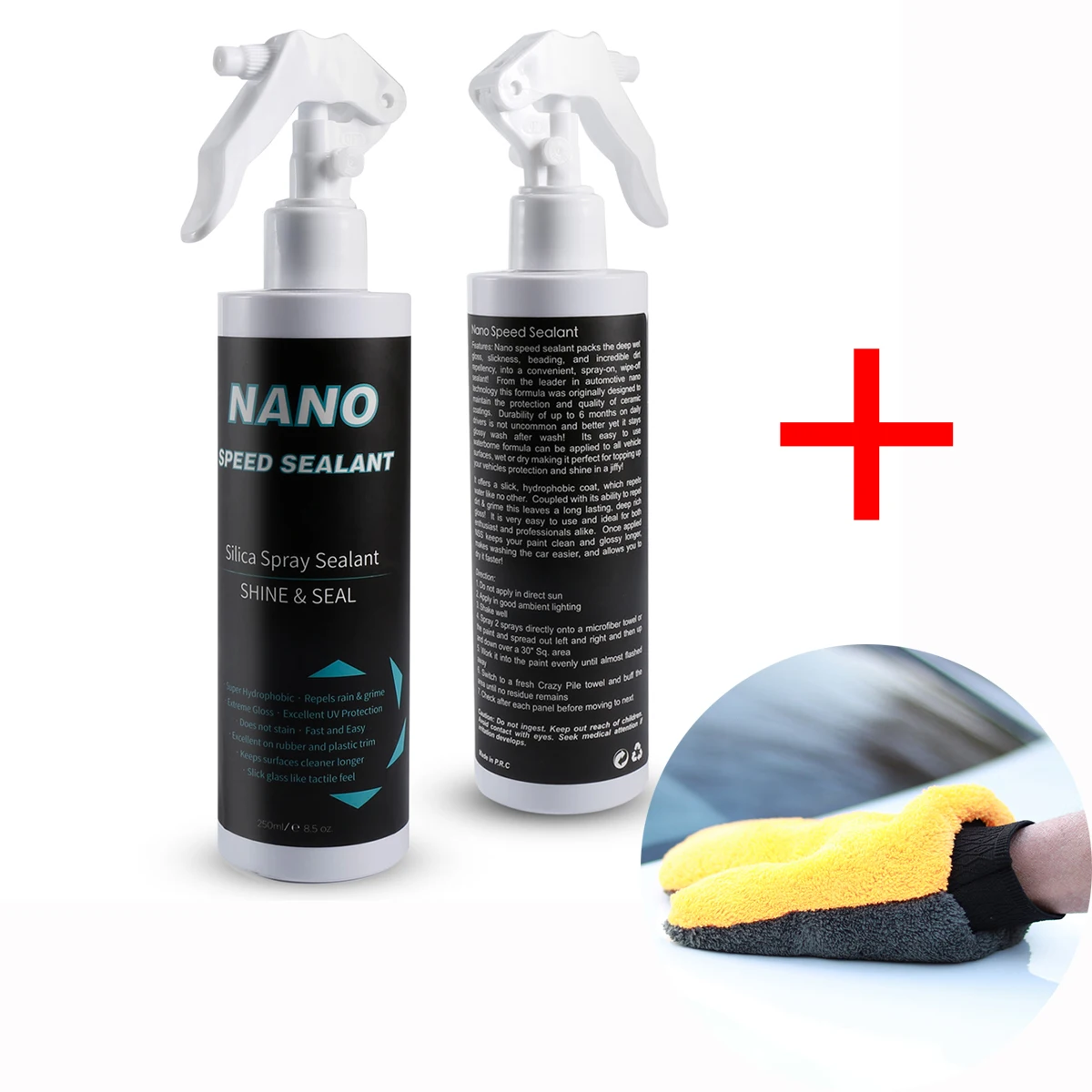 

250ml Car Coating Hydrophobic Nano Speed spray Sealant with Microfiber Premium Chenille Car Wash Mitt Auto Detail Clean Sponge