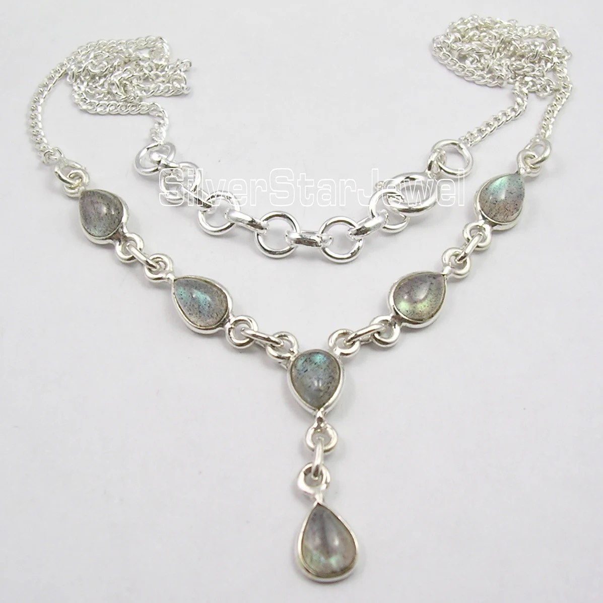 

Chanti International Silver BLUE FIRE LABRADORITE Drop Gems NICE Necklace 18 5/8 Inches