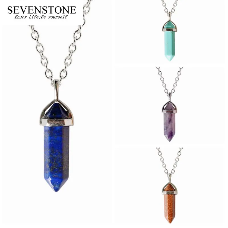 

SEVENSTONE Natural Stone Healing Point Pendant Necklaces Crystal Quartz Pendant Necklace for Women Gem Stones Jewelry Gift Lol