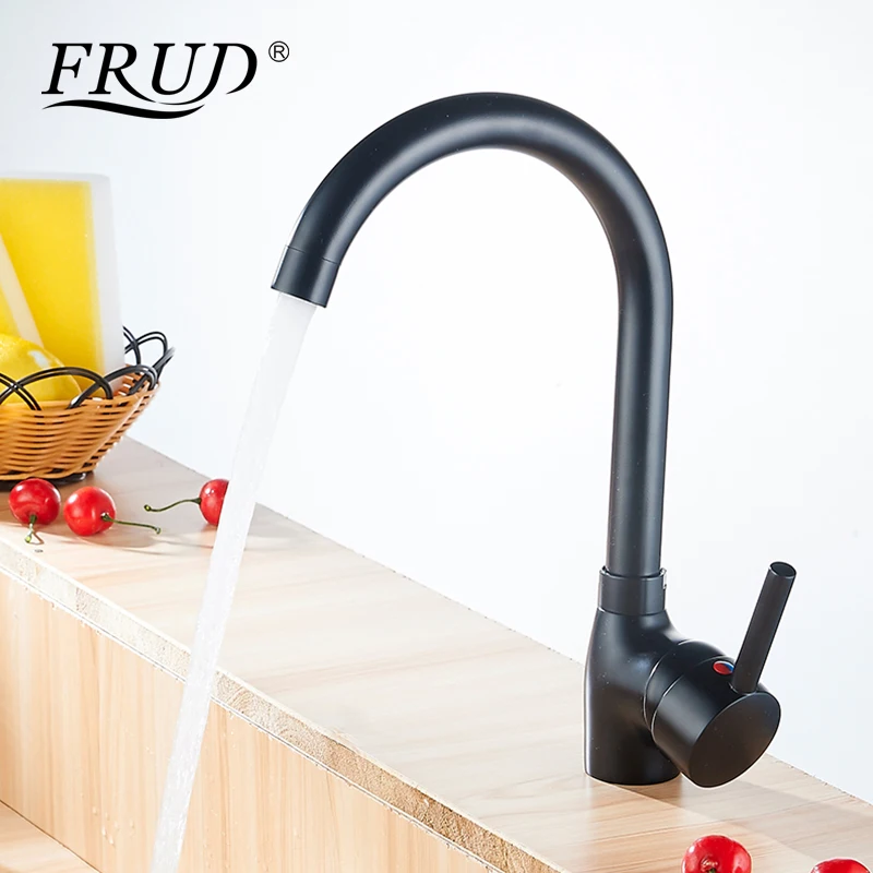 

Frud New Kitchen Sink Faucet Hot and Cold Water Flexible Kitchen Faucet Black Ceramic Plate Contemporsy Kitchen Decor Y40092-1