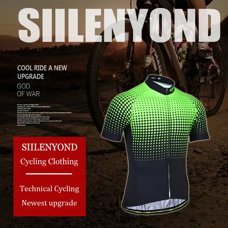 Siilenyond Cycling Jersey Set Men Flour Green Ropa Ciclismo Anti-UV MTB Bicycle Clothing Suit Mountain Bike Clothes Set Maillot