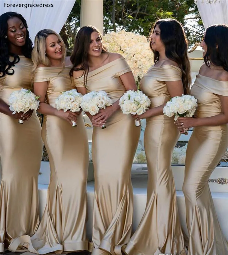 Elegant Off Shoulder Mermaid Bridesmaid Dresses 2019 Pleats Ruffles Floor Length Maid of Honor Formal Wedding Guest Party Gowns Plus Size  99 (2)