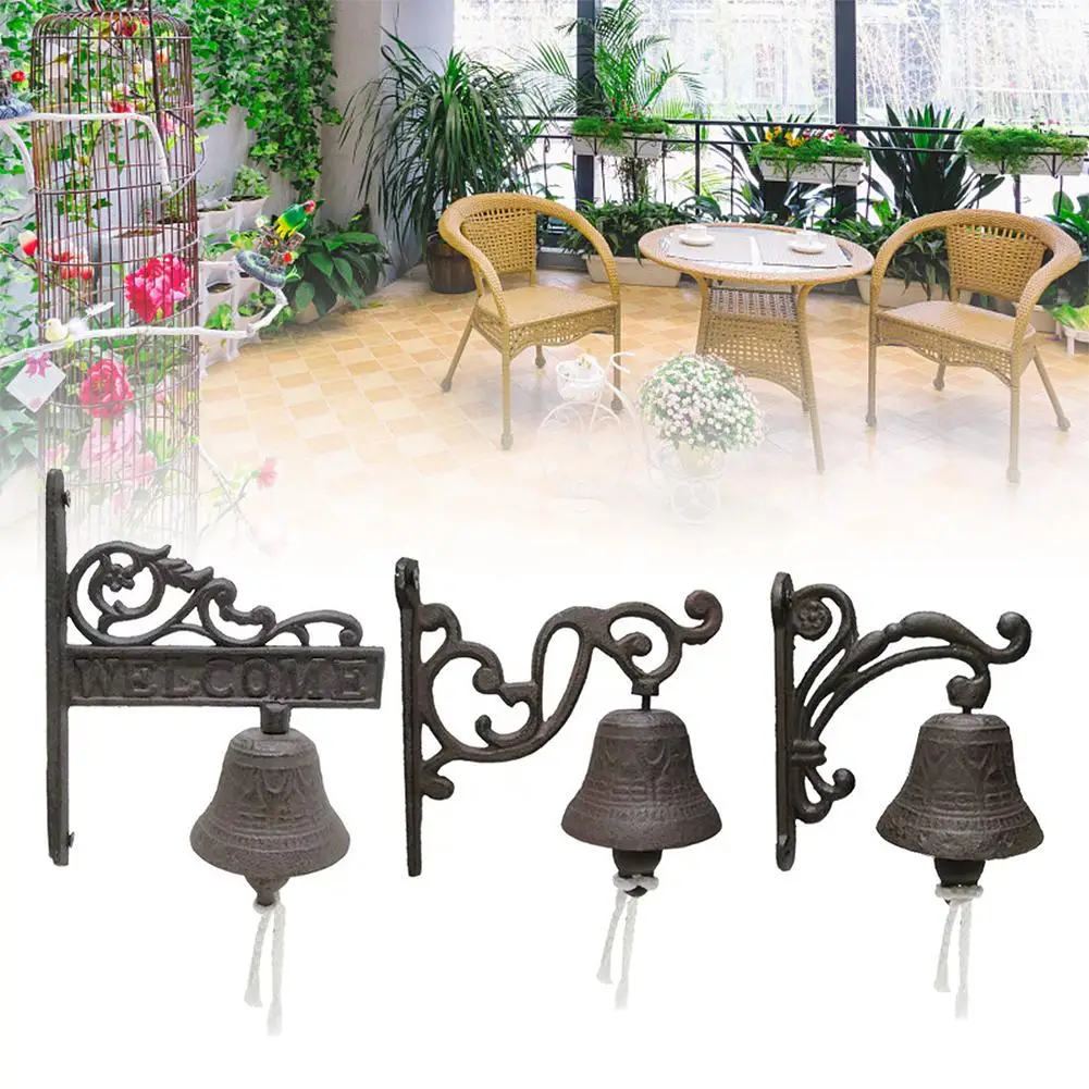 

Nordic Style Vintage Brown Metal Iron Door Bell Wall Mounted Hanging Welcome Cast Wireless DoorBell Porch Garden Decoration Q247