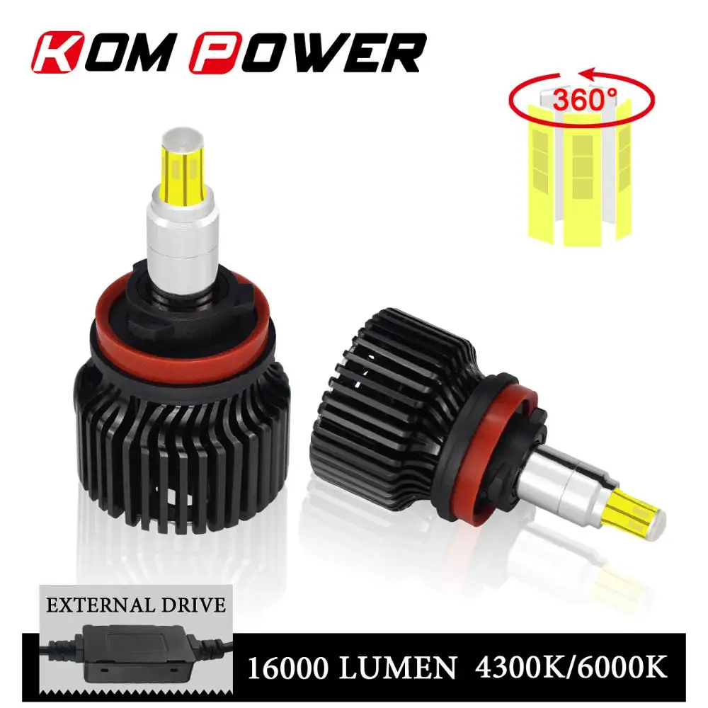 KOM POWER Автомобильные фары светодиодные H11 3D 360 ° полный свет H7 H1 9005/HB3 9006/HB4 9012/HIR2 12 В