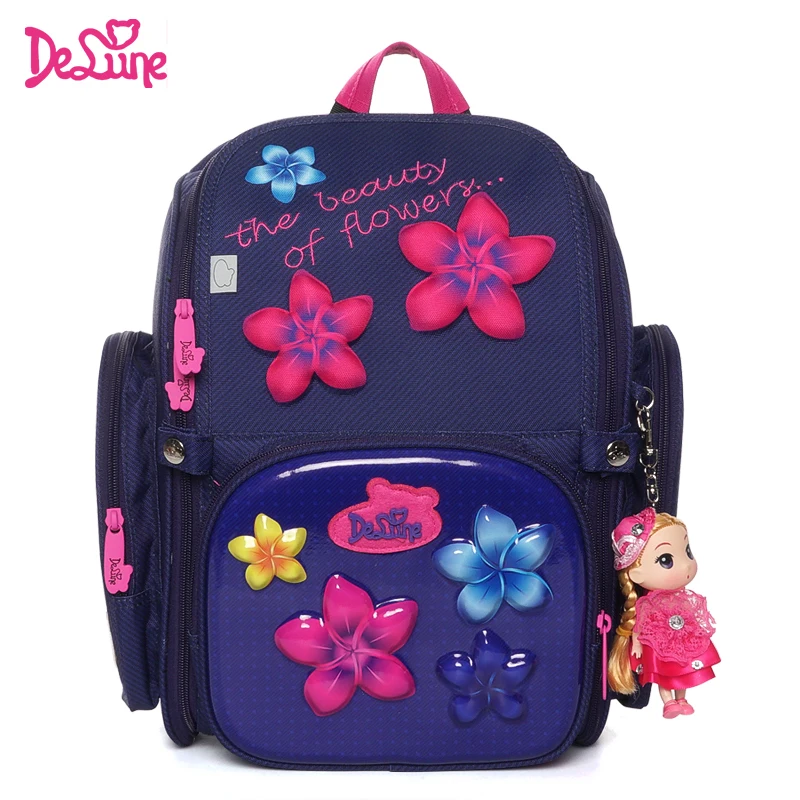 

Famous Delune Brand Floral Children School Bags for Girls Flowers Orthopedic Backpack Primary Satchel Mochila Infantil Grade 1-5