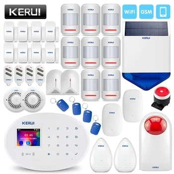 

KERUI Smart Home WIFI GSM Security Alarm System With Somke Detector Water leakage Shock Detector Water leakage OutDoor Siren
