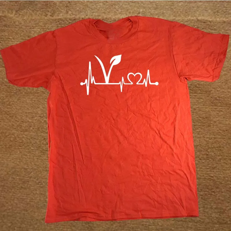 Веган, вегетарианец наклейка линия сердцебиения футболка хип-хоп Футболка брендовая хлопковая Для мужчин Костюмы мужской свободная футболка - Цвет: RED