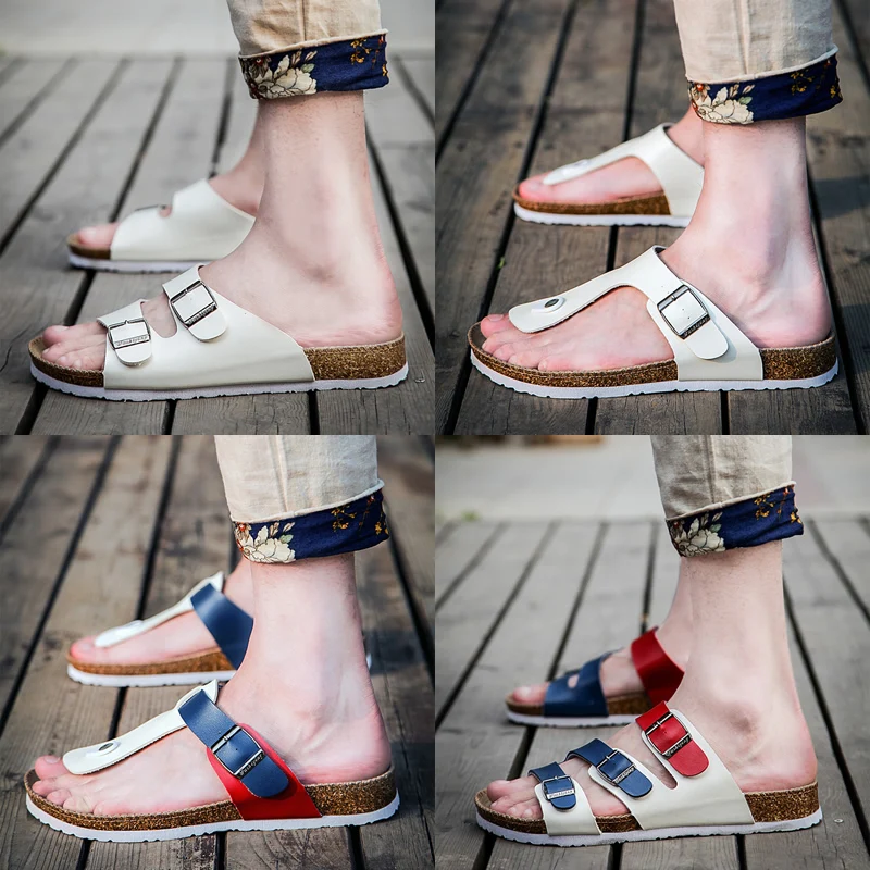 46 big plus size Cross women s cork sandals 2017 genuine leather new solid color female