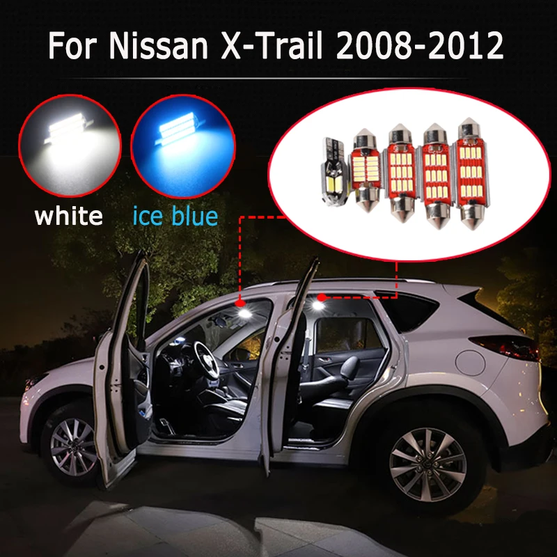 

8Pcs White Ice Blue Canbus LED Lamp Car Bulbs Interior Package Kit For Nissan X-trail 2008 2009 2010 2011 2012 Map Read Lights