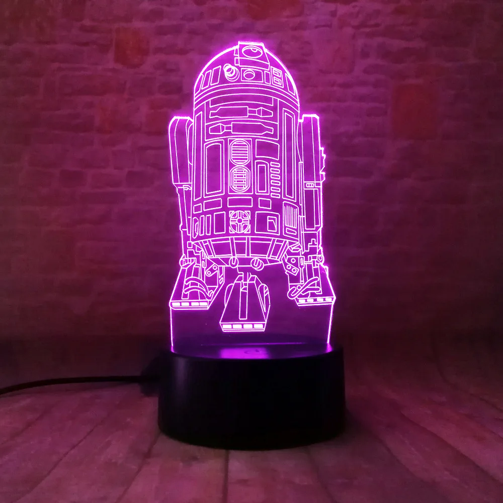 Новинка 3D Звездное видение R2D2 Wars военный корабль ракета ночник USB сенсорный 7 цветов градиентное освещение спальня настольные украшения для домашнего праздника