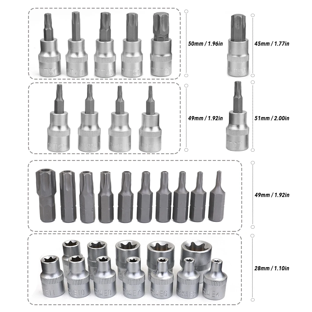 34 шт. давление партия рукав группа наборы SleeveHead машина двигатель ремонт инструмент Набор торцевых головок гаечный ключ женский Torx мужской
