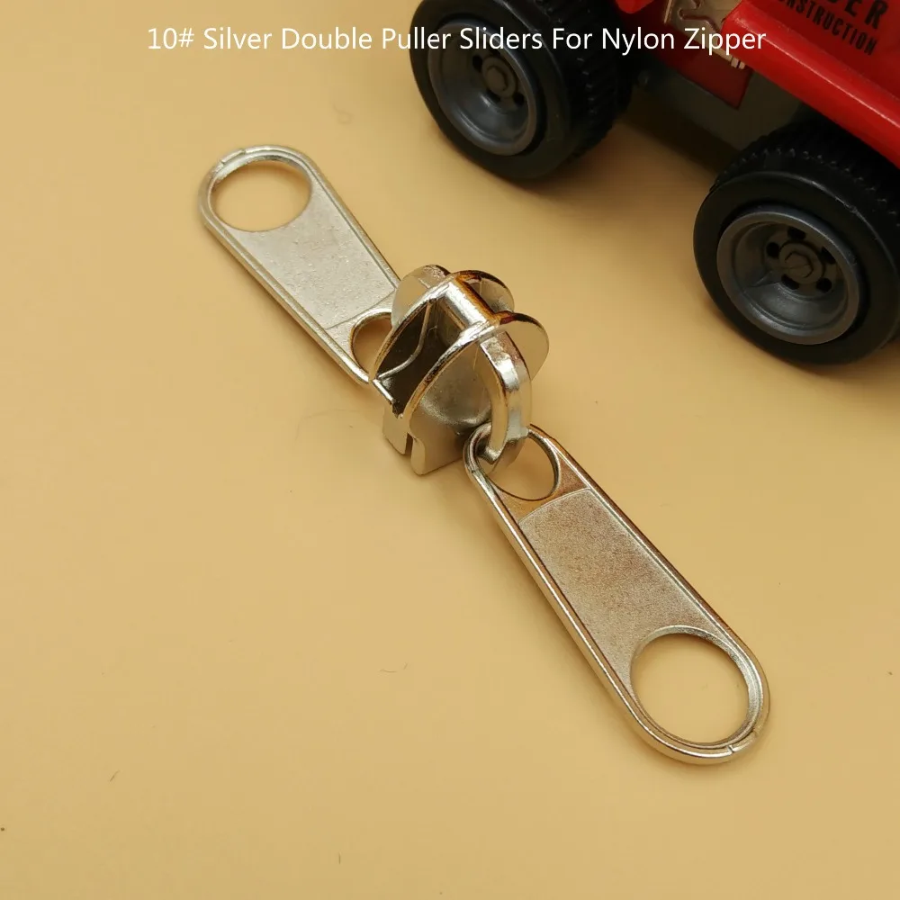 10 Silver Metal Zipper Slider For Nylon Zipper Double Pulls 5 pieces