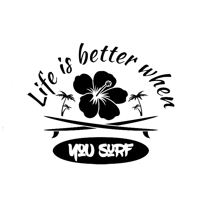 

15cm wide Life is better when you Surf Inspirational Text Car Stickers Vinyl Car Body Decoration Strong Self-sticking L570