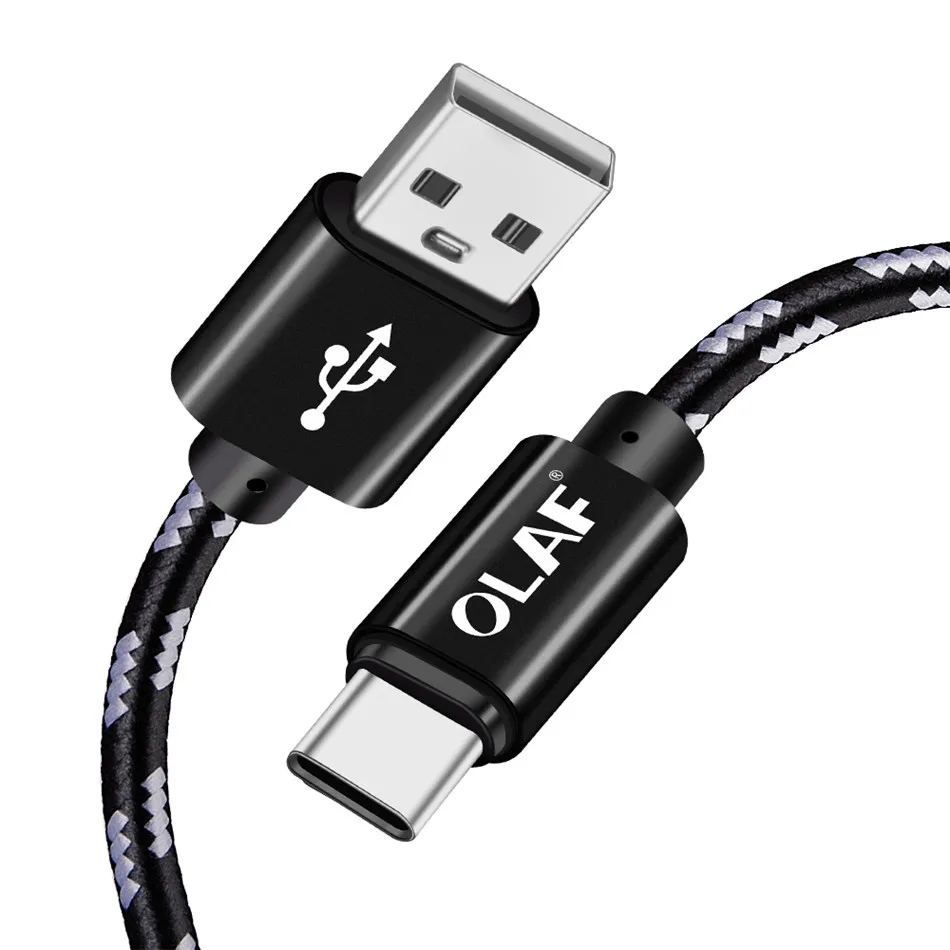 Олаф usb type-C кабель 3A Быстрая зарядка type-C USB кабель для samsung S10 S9 S8 Note 9 8 huawei Xiao mi 6 mi 9 USB C шнур для передачи данных - Цвет: Black