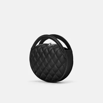 

2019 New Black Round Shoulder Bag Hand Bag Diamond Lattice Clutch Women's Bag