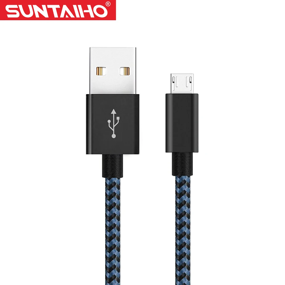 USB кабель 2.4A Быстрая зарядка Suntaiho Micro USB кабель для зарядки данных 1 м 2 м 3 м кабель для мобильного телефона samsung Android - Цвет: Black Blue