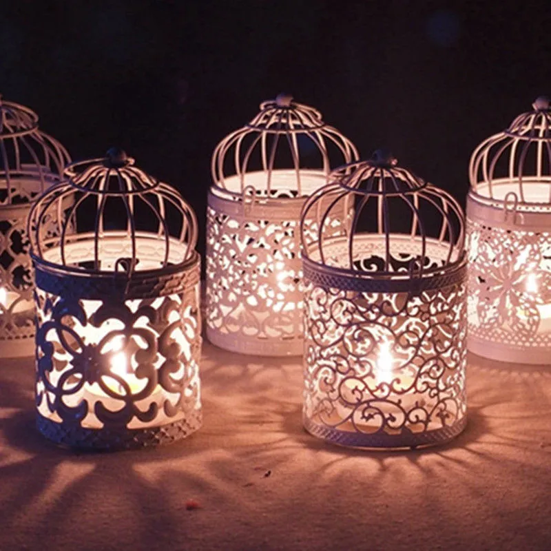 Металлическая полая свеча Держатель Подсвечники Tealight современный дизайн подвесной фонарь белая птичья клетка классическое свадебное украшение для дома