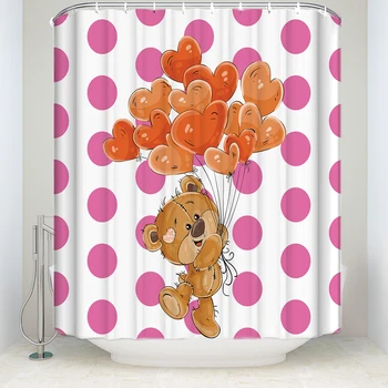 

Valentine's Day Theme Teddy Bear Shower Curtain Waterproof Polyester Fabric Bathroom Decor Printed Shower Curtain