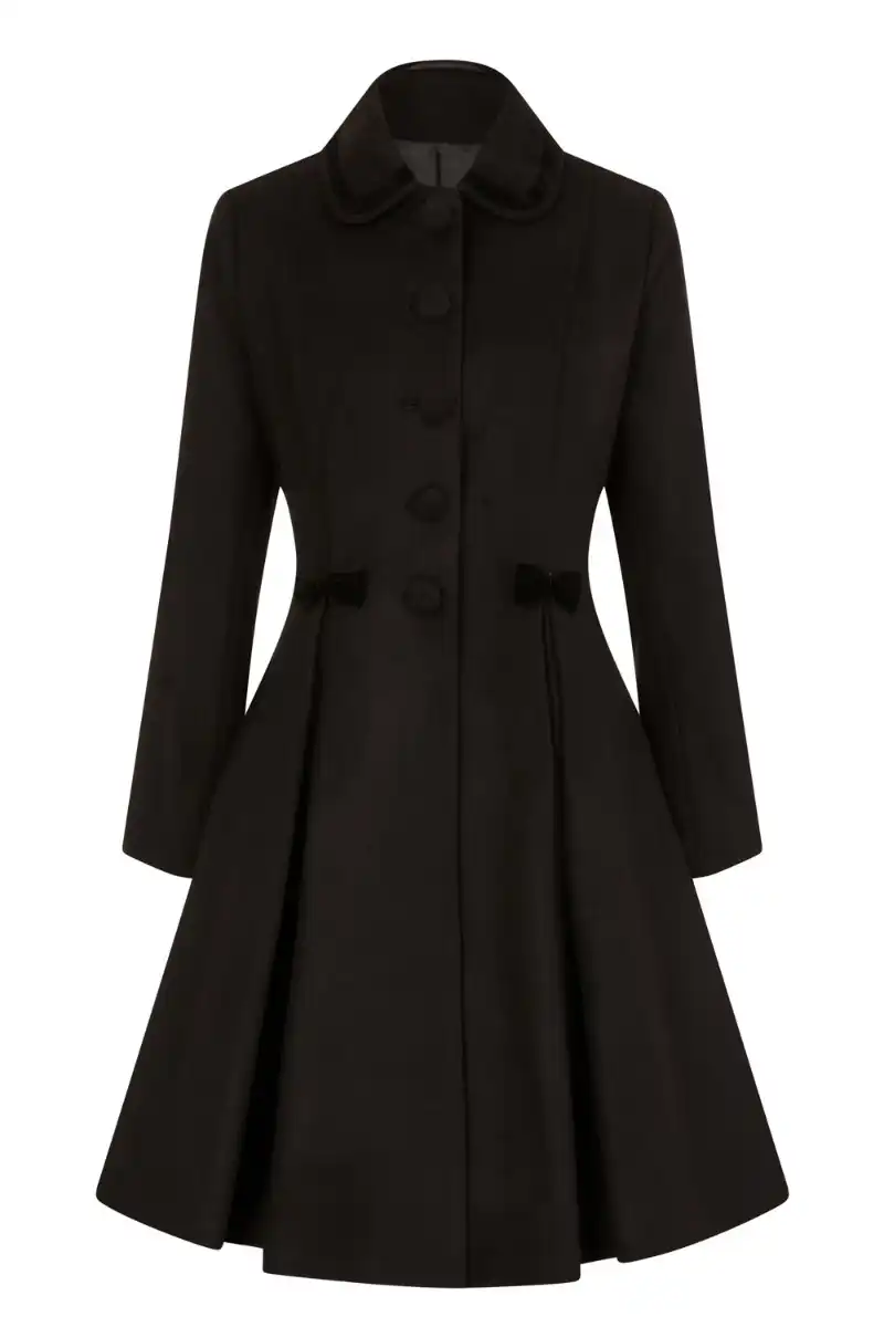 30 winter women vintage 50s long swing coat in black with velvet trim detail plus size jacket