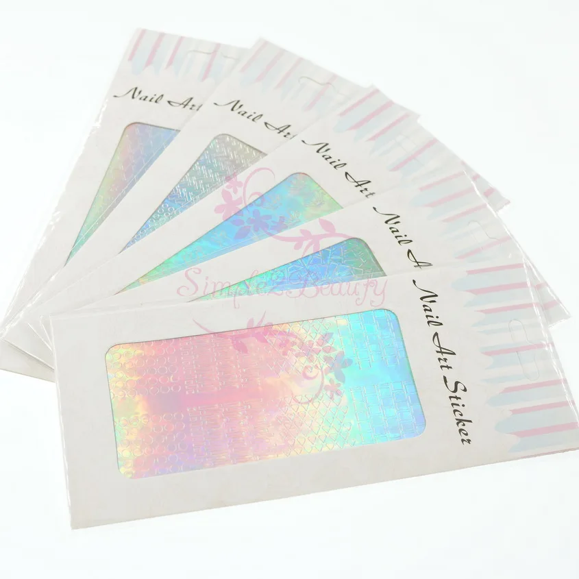 

5pcs/lot Mix 5 Styles Sticker Sticky Back Silver Holographic Salon Acrylic Nail Art Manicure DIY Decoration Decals Accessories