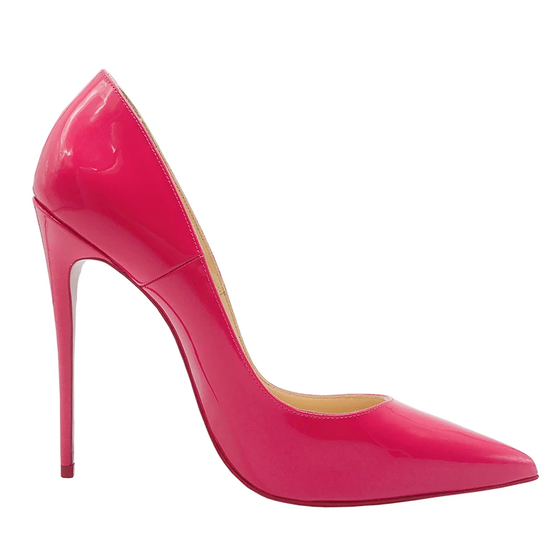 Fashion Women Shoes Rose Pink Leather Sexy Stilettos High Heels 12cm Pointed Toe Women Pumps